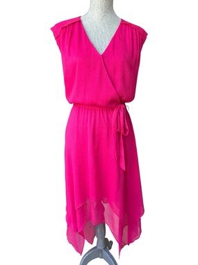 H by Halston Hot Pink Handkerchief Hem Wrap Dress